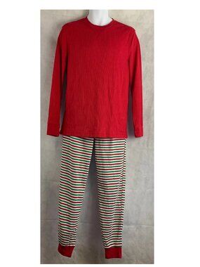 Family Pajamas Men's 2-Piece Waffle Knit Pajama Set, Red Holiday Stripe, Small
